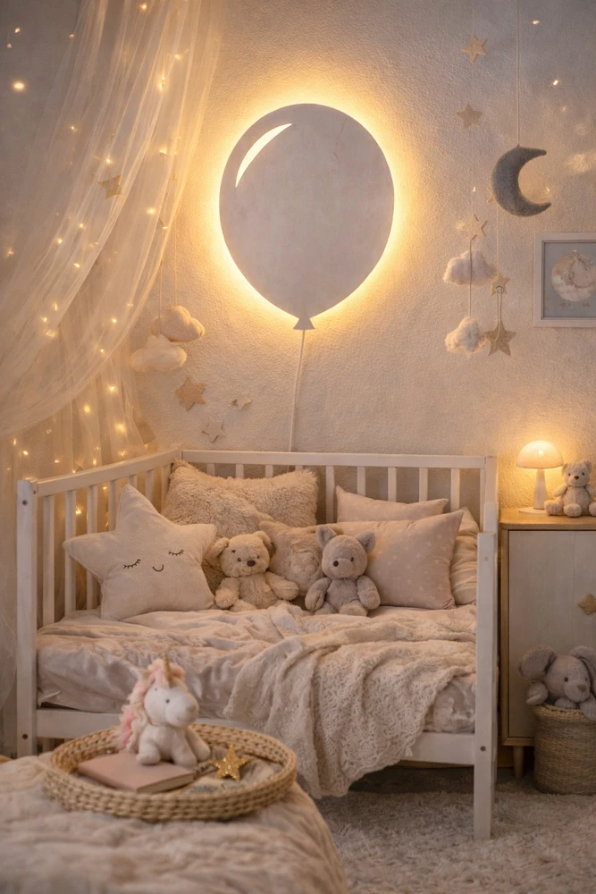 Bez Marki Lampka Nocna LED Dla Dzieci Balonik Drewniana Lampka Balon Boho Handmade