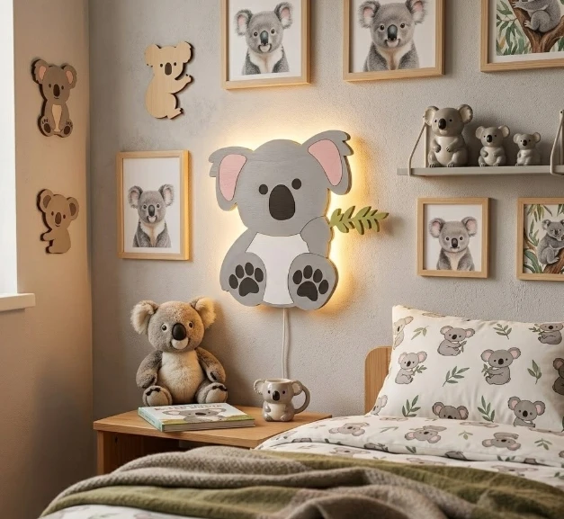 Bez Marki Lampka Nocna LED Dla Dzieci Koala Drewniana Meškiukas Koala Handmade Eko PrezentL