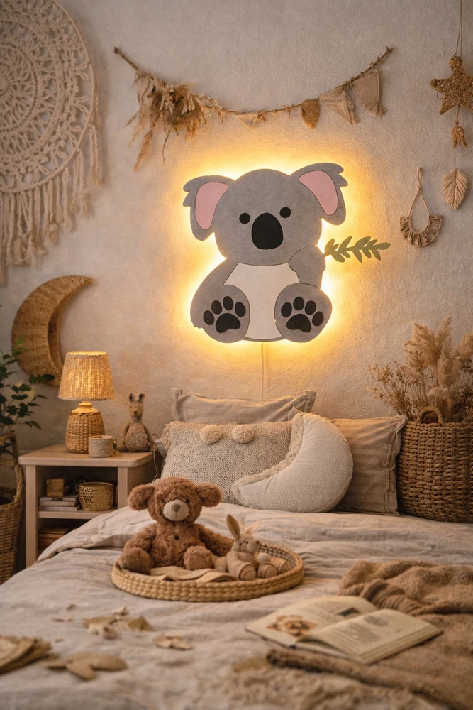 Bez Marki Lampka Nocna LED Dla Dzieci Koala Drewniana Meškiukas Koala Handmade Eko PrezentL