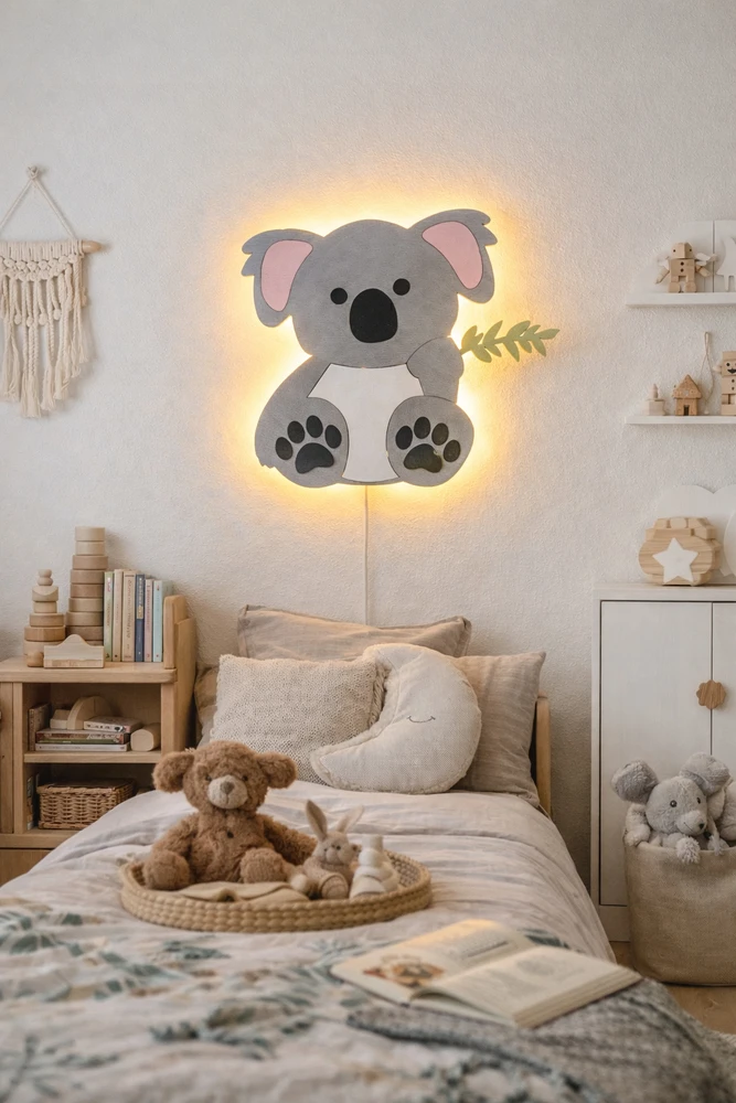 Bez Marki Lampka Nocna LED Dla Dzieci Koala Drewniana Meškiukas Koala Handmade Eko PrezentL
