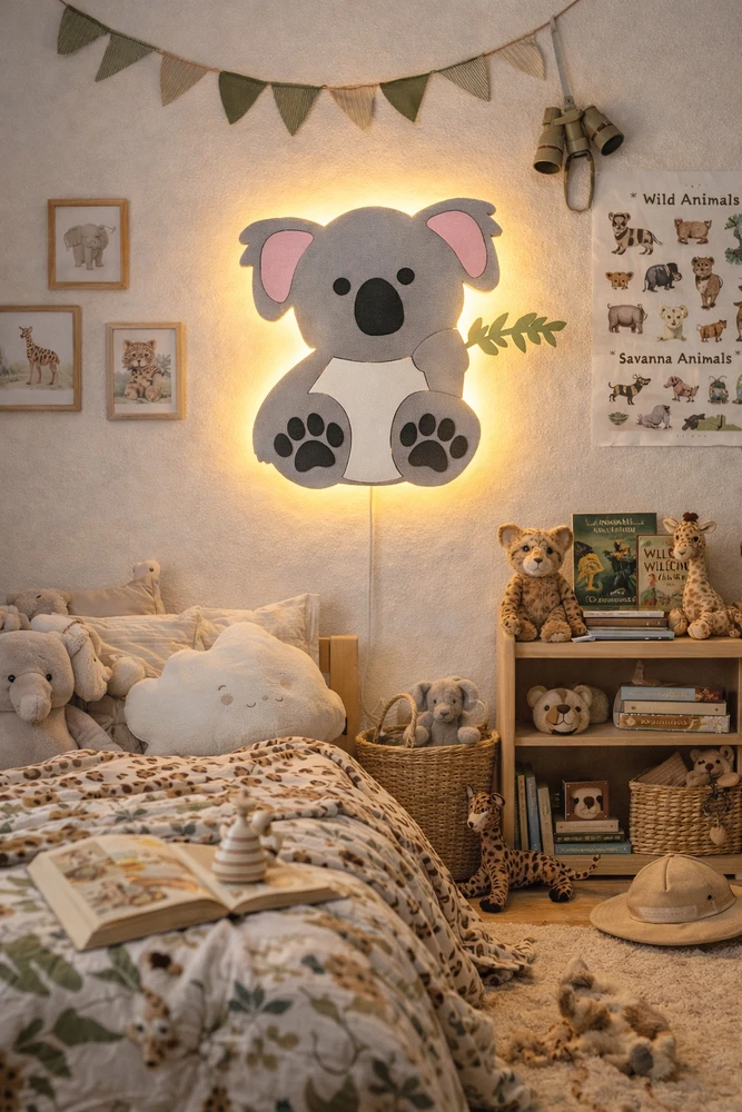 Bez Marki Lampka Nocna LED Dla Dzieci Koala Drewniana Meškiukas Koala Handmade Eko PrezentL
