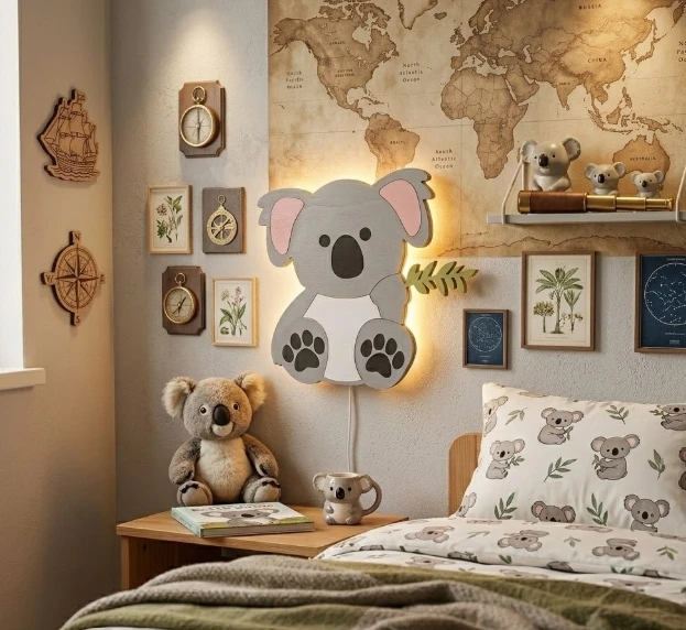 Bez Marki Lampka Nocna LED Dla Dzieci Koala Drewniana Meškiukas Koala Handmade Eko PrezentL