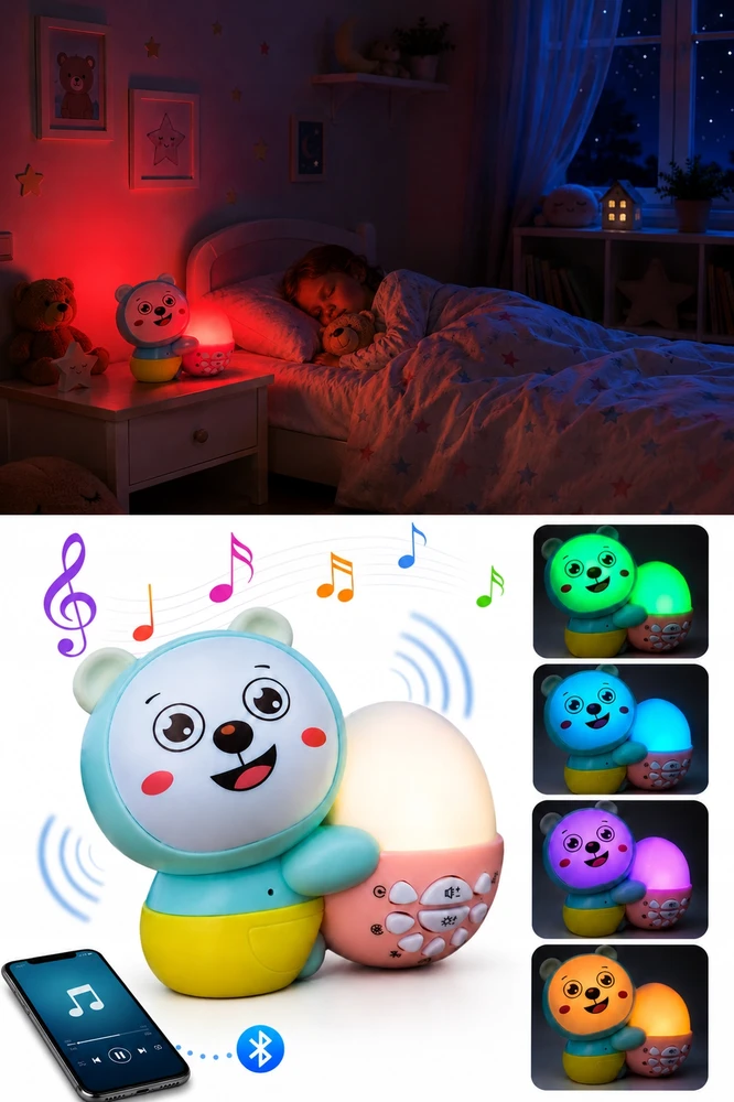 Bez Marki Lampka Nocna LED dla Dzieci RGB Bluetooth – Melodie, Timer, Akumuliatorius USB