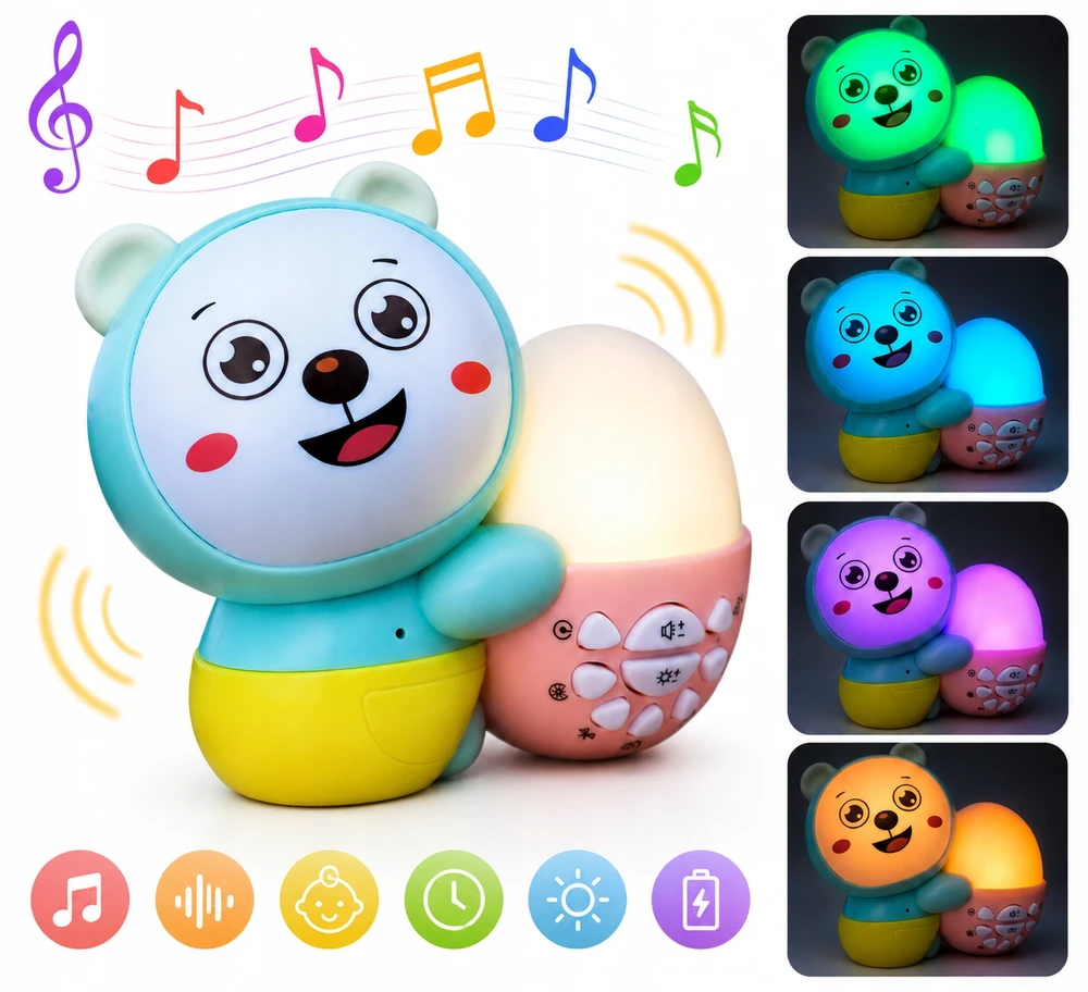 Bez Marki Lampka Nocna LED dla Dzieci RGB Bluetooth – Melodie, Timer, Akumuliatorius USB