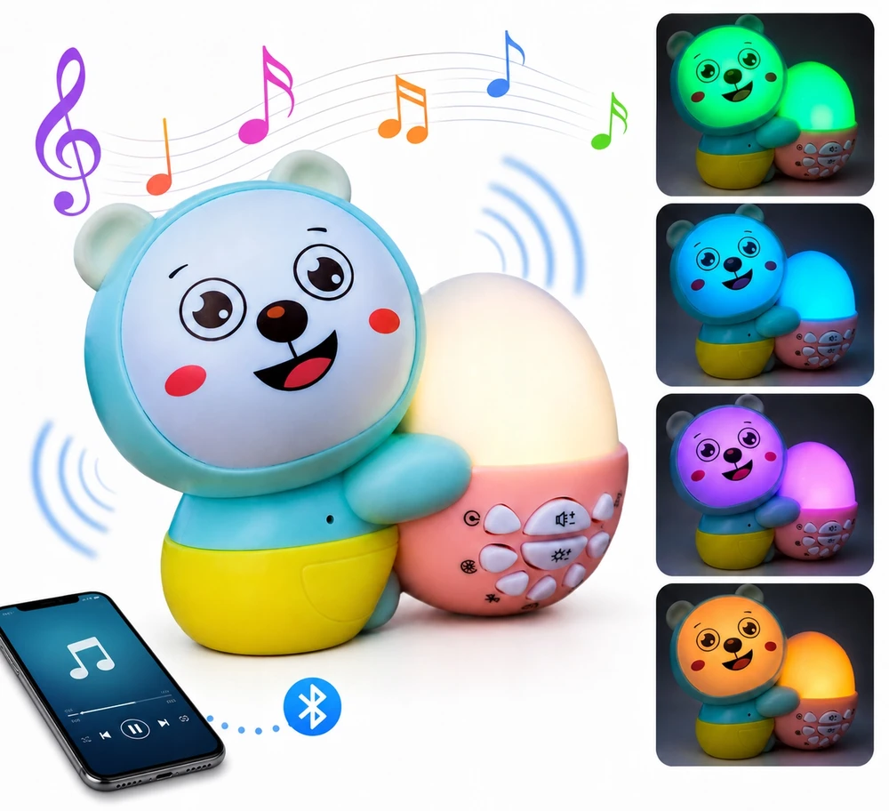 Bez Marki Lampka Nocna LED dla Dzieci RGB Bluetooth – Melodie, Timer, Akumuliatorius USB