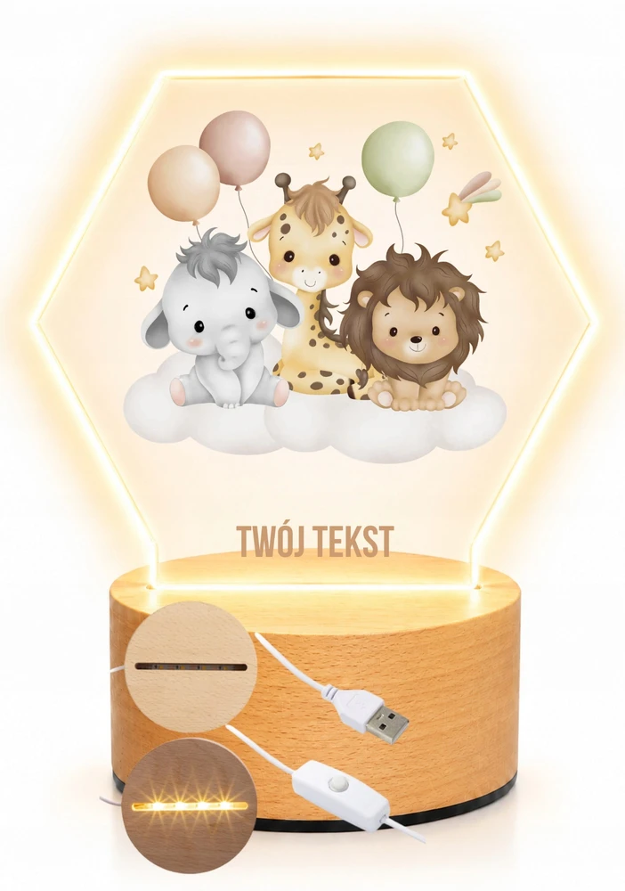 Bez Marki Lampka Nocna Led, dla dziecka + Imię, personalizowana plexi , prezent