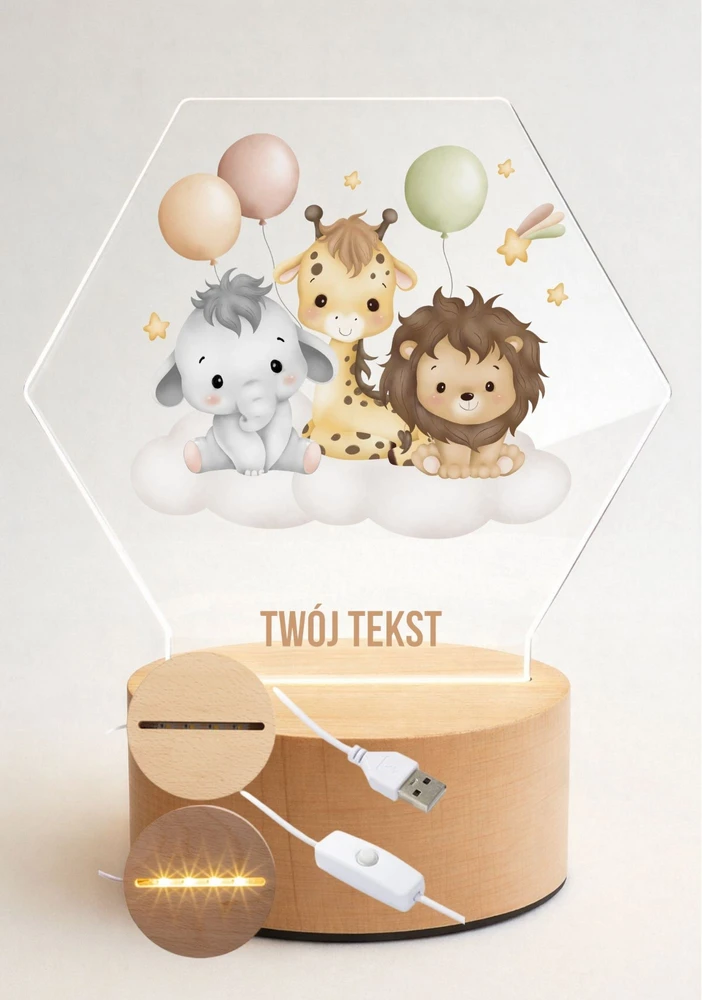 Bez Marki Lampka Nocna Led, dla dziecka + Imię, personalizowana plexi , prezent