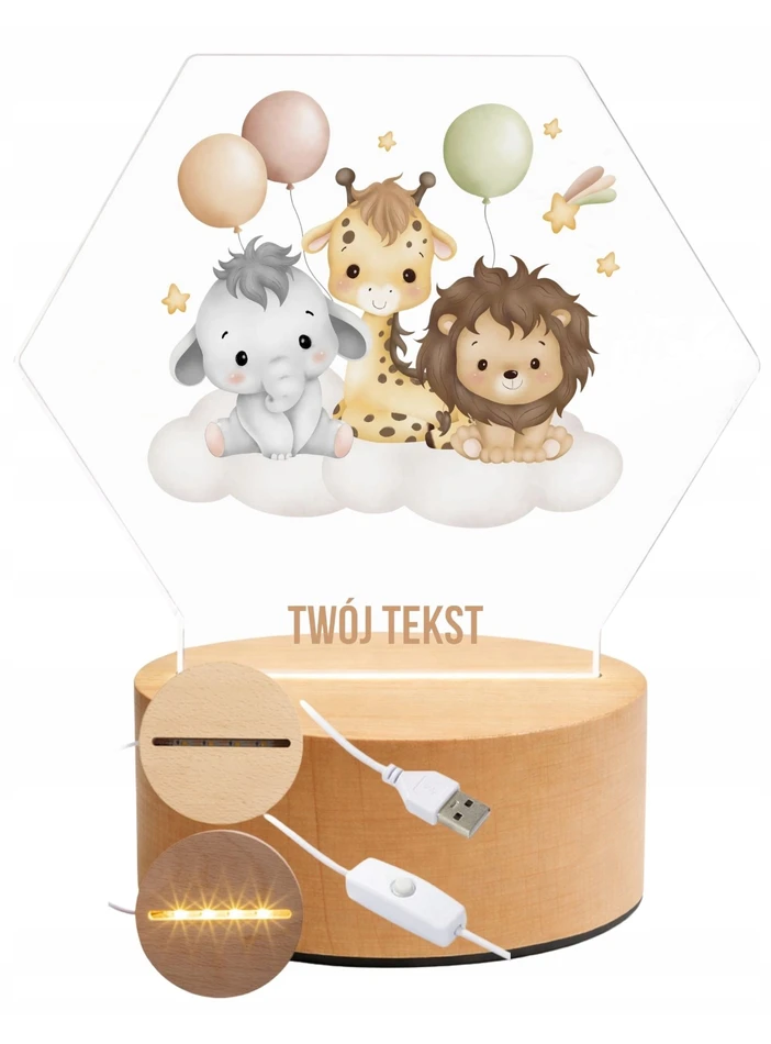 Bez Marki Lampka Nocna Led, dla dziecka + Imię, personalizowana plexi , prezent