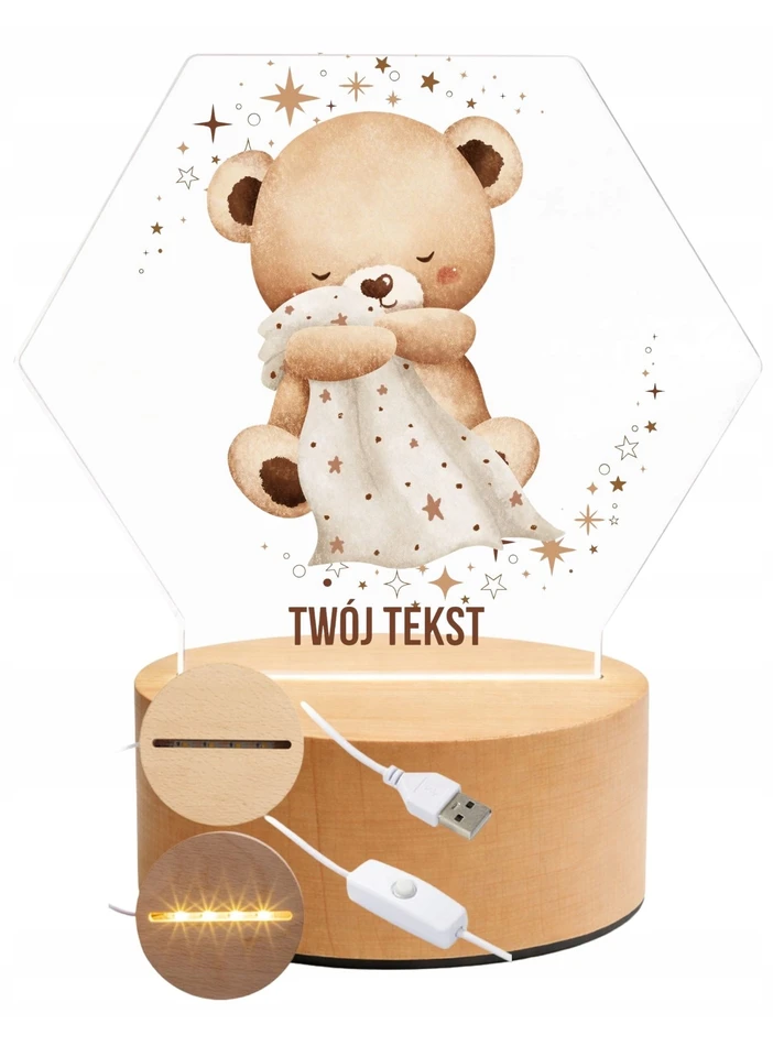 Bez Marki Lampka Nocna Led, dla dziecka + Imię, personalizowana plexi , prezent