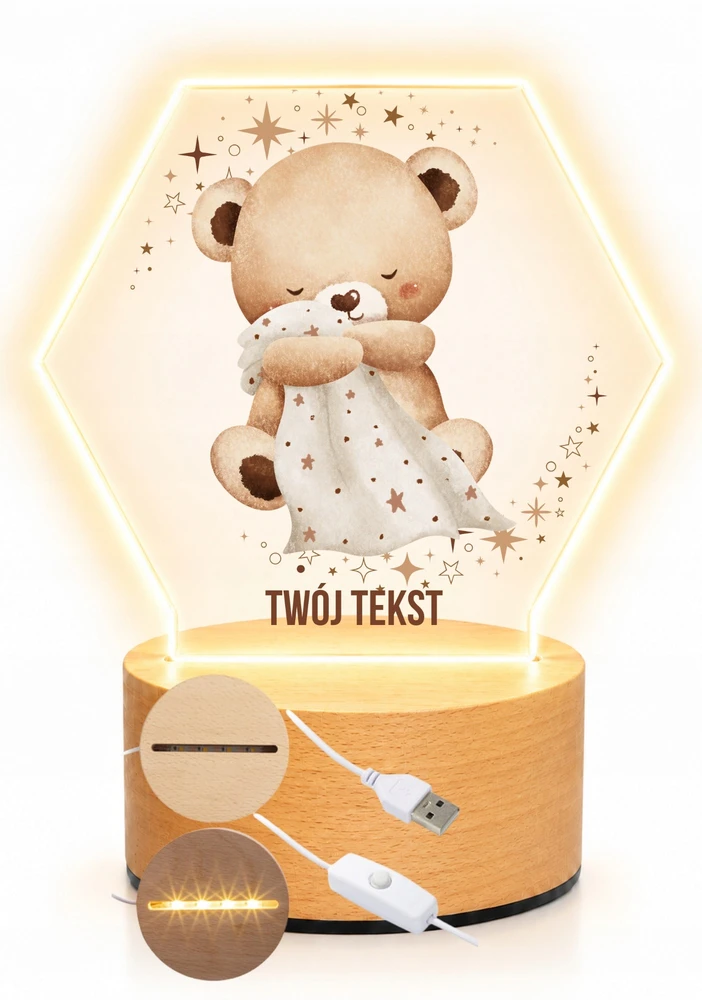 Bez Marki Lampka Nocna Led, dla dziecka + Imię, personalizowana plexi , prezent