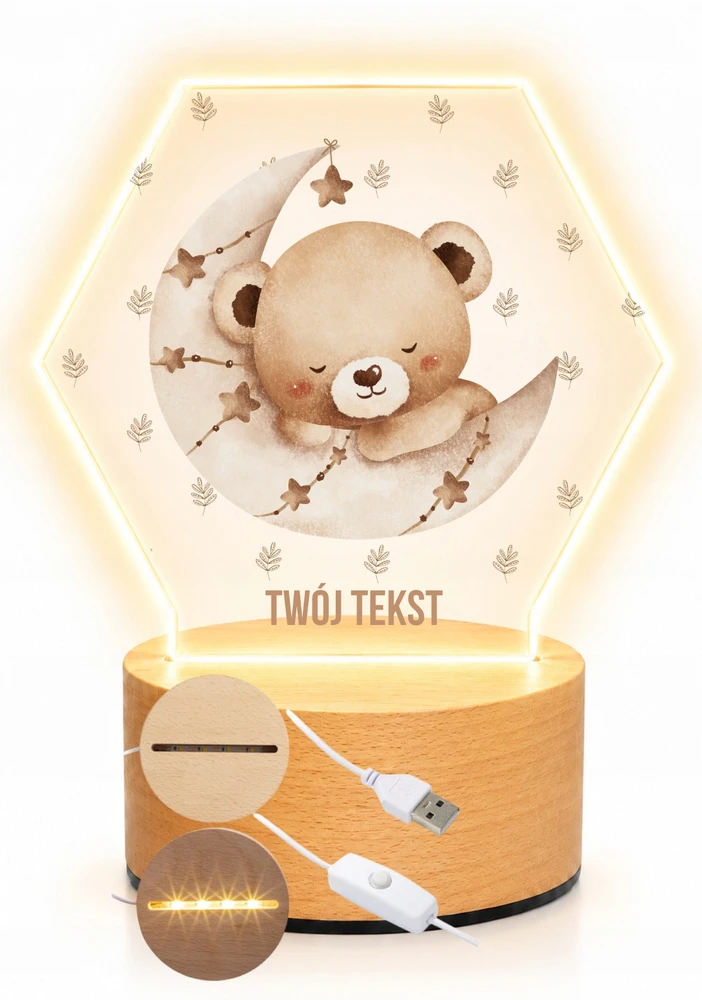 Bez Marki Lampka Nocna Led, dla dziecka + Imię, personalizowana plexi , prezent