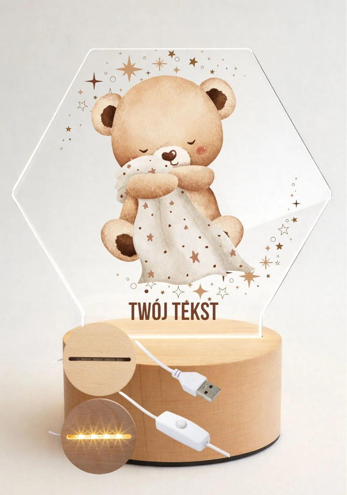 Bez Marki Lampka Nocna Led, dla dziecka + Imię, personalizowana plexi , prezent