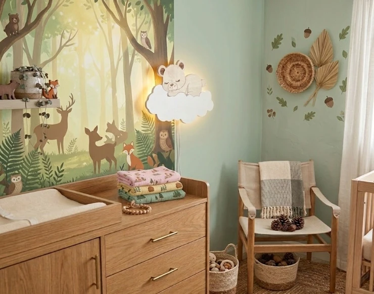 Bez Marki Lampka Nocna LED dla Dziecka Śpiący MIŚ na Chmurce Drewniana Prezent Eko