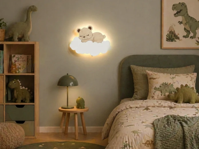 Bez Marki Lampka Nocna LED dla Dziecka Śpiący MIŚ na Chmurce Drewniana Prezent Eko