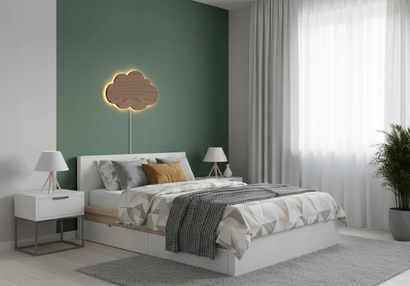 Bez Marki Lampka Nocna LED Drewniana CHMURKA Brązowa Palisander Boho Skandynawski