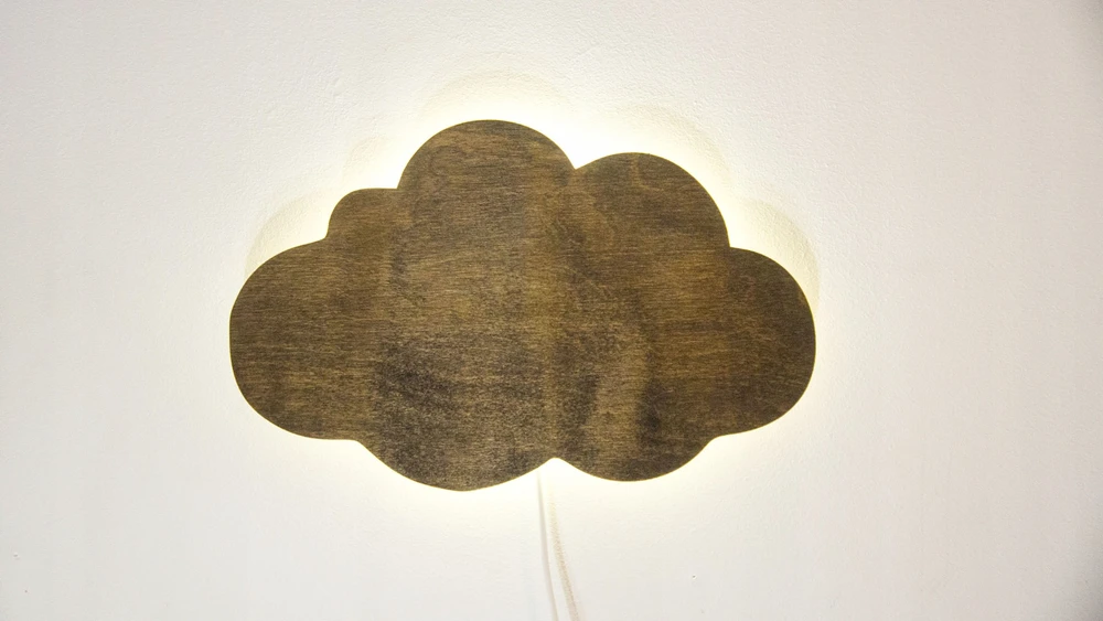 Bez Marki Lampka Nocna LED Drewniana CHMURKA Brązowa Palisander Boho Skandynawski