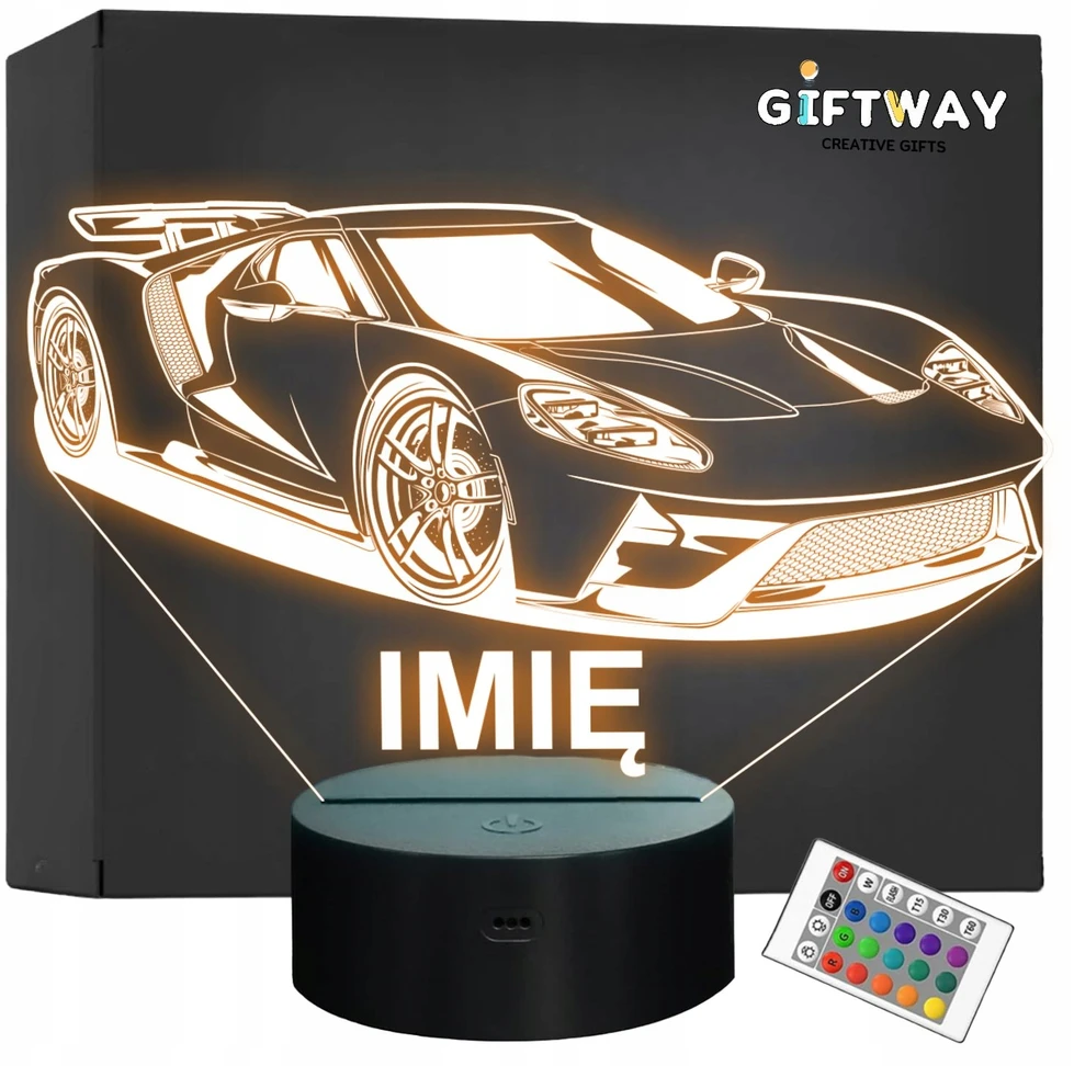 Bez Marki Lampka Nocna LED Imię Statuetka Samochód Auto Sportowe Prezent Grawer v.2