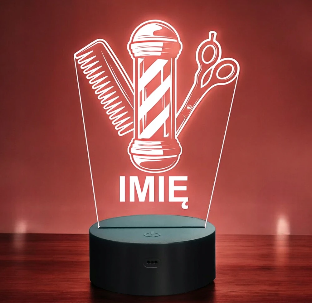 Bez Marki Lampka Nocna LED Imię Statuetka Barber Fryzjer Męski na Prezent Grawer