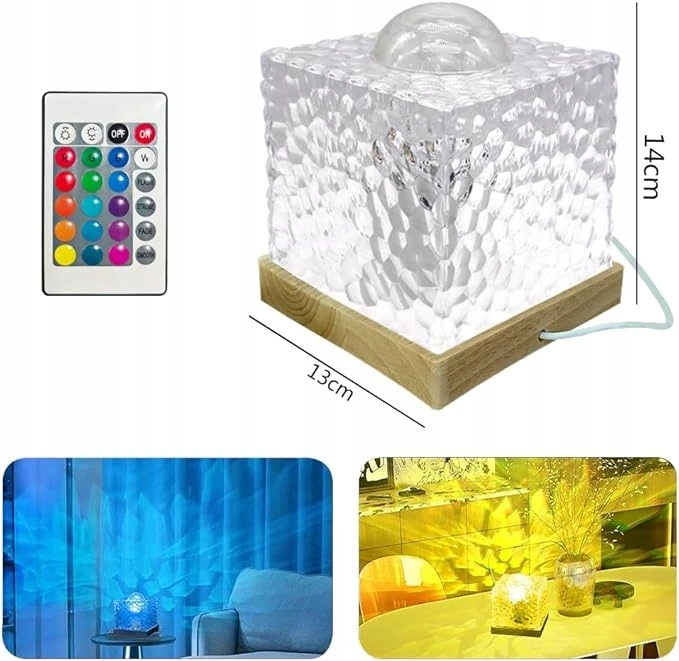 Bez Marki Lampka Nocna LED Kryształowa 3D Fale Wody 16 Kolorów HIQE-FL