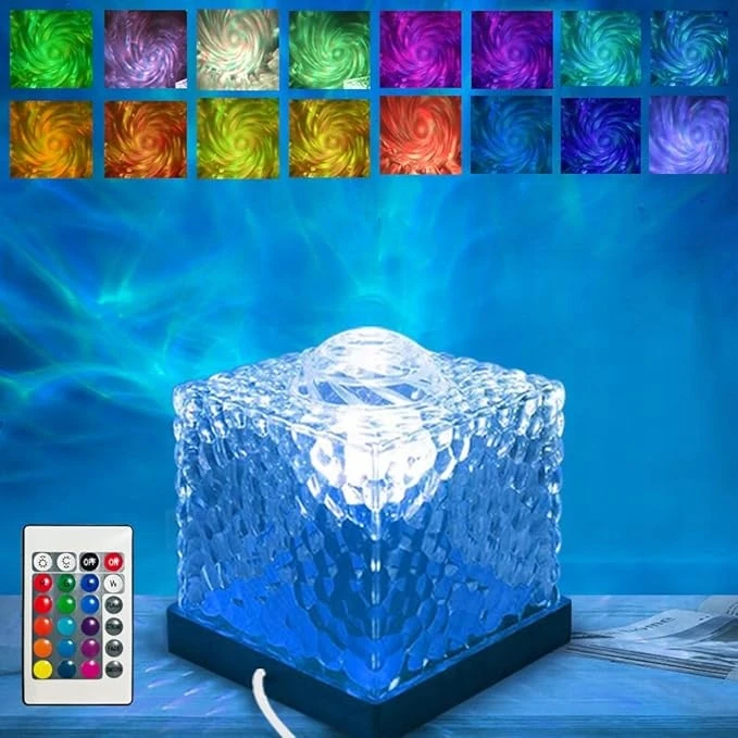 Bez Marki Lampka Nocna LED Kryształowa 3D Fale Wody 16 Kolorów HIQE-FL