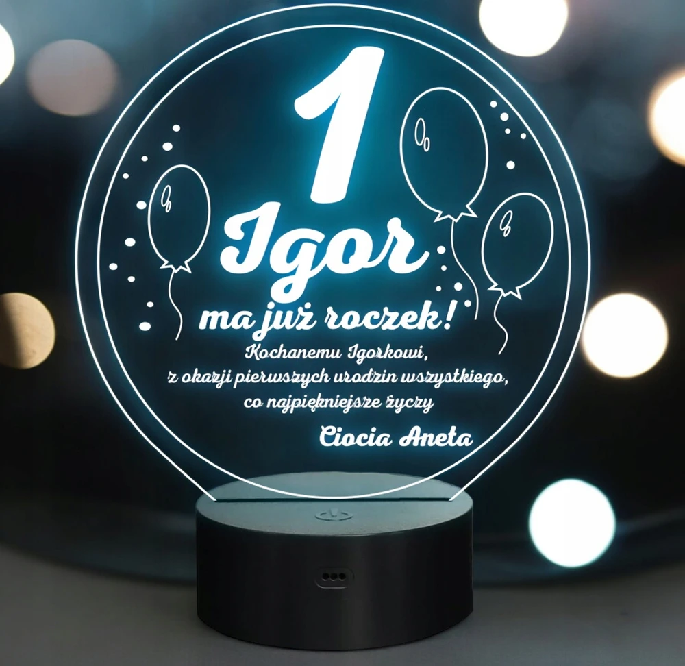 Bez Marki Lampka Nocna LED Pamiątka na Roczek Dziecka Urodziny na Prezent Grawer