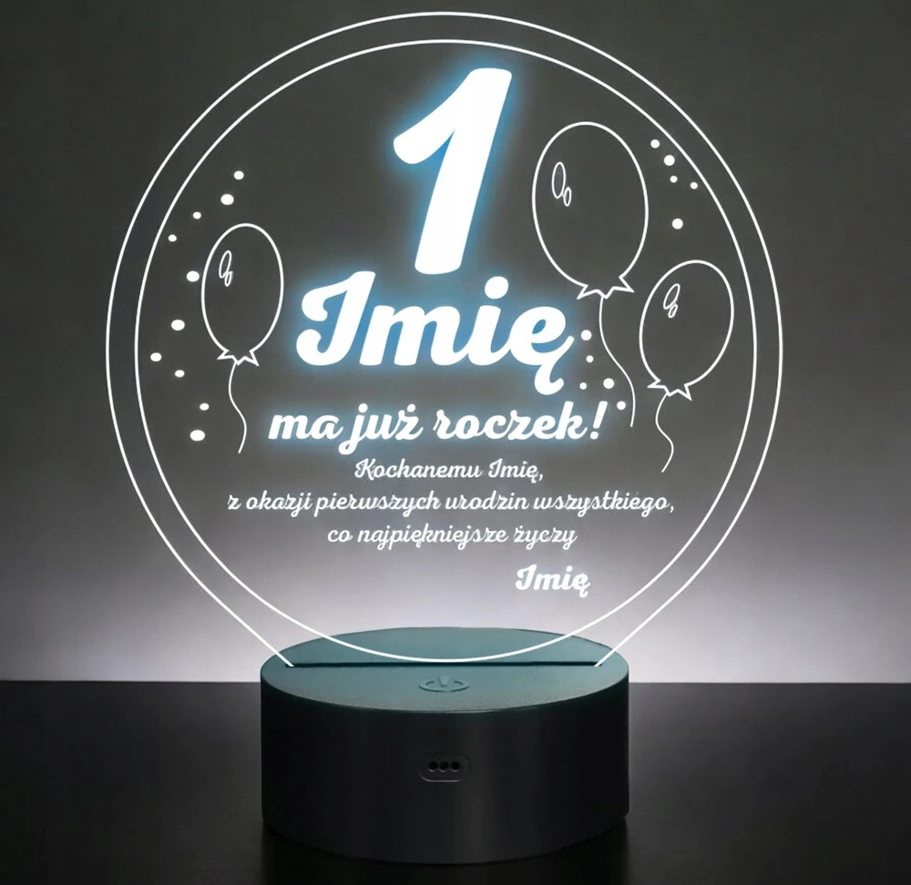 Bez Marki Lampka Nocna LED Pamiątka na Roczek Dziecka Urodziny na Prezent Grawer