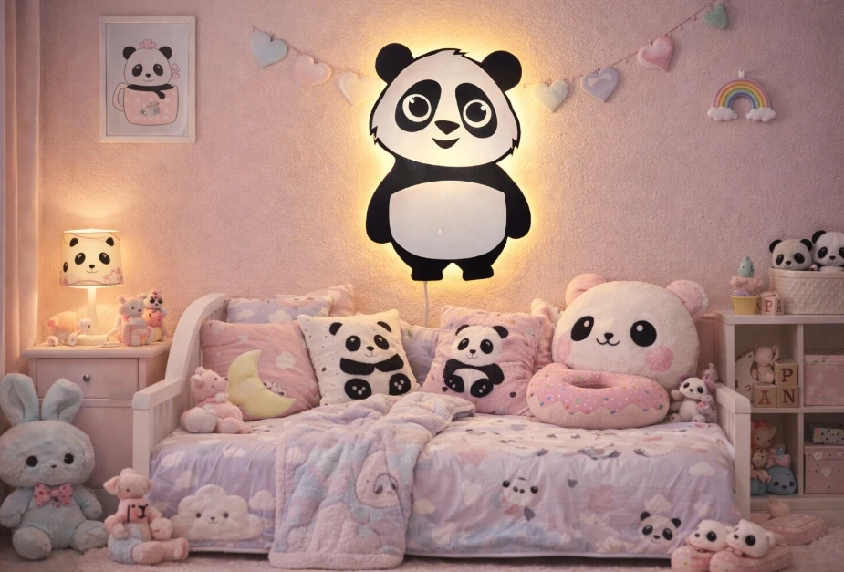Bez Marki Lampka Nocna LED Panda Drewniana Dla Dzieci Misiek Do Pokoju Dziecka Eko L