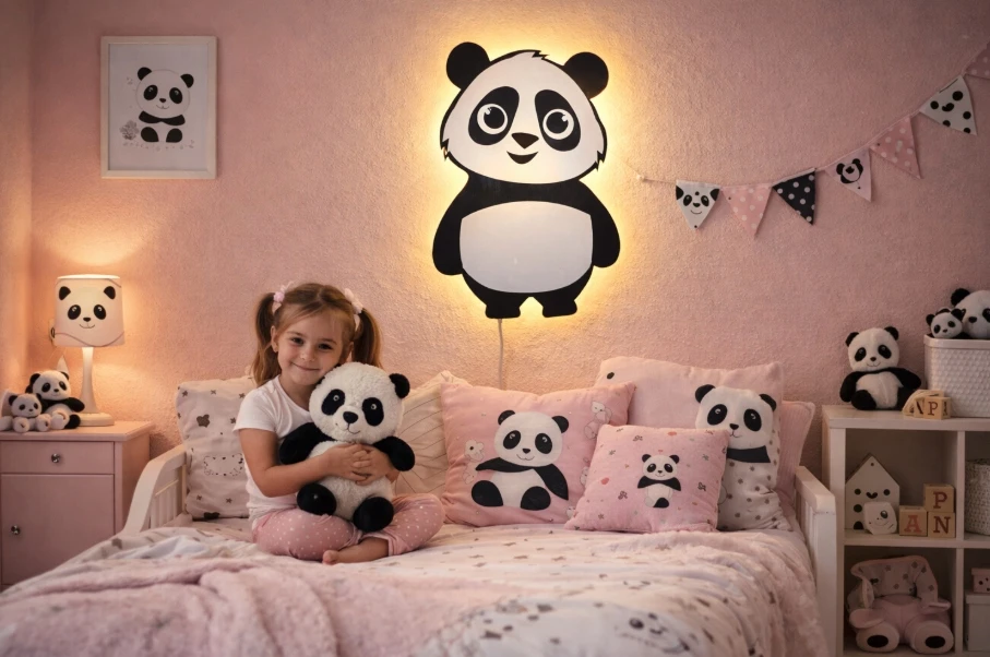Bez Marki Lampka Nocna LED Panda Drewniana Dla Dzieci Misiek Do Pokoju Dziecka Eko L