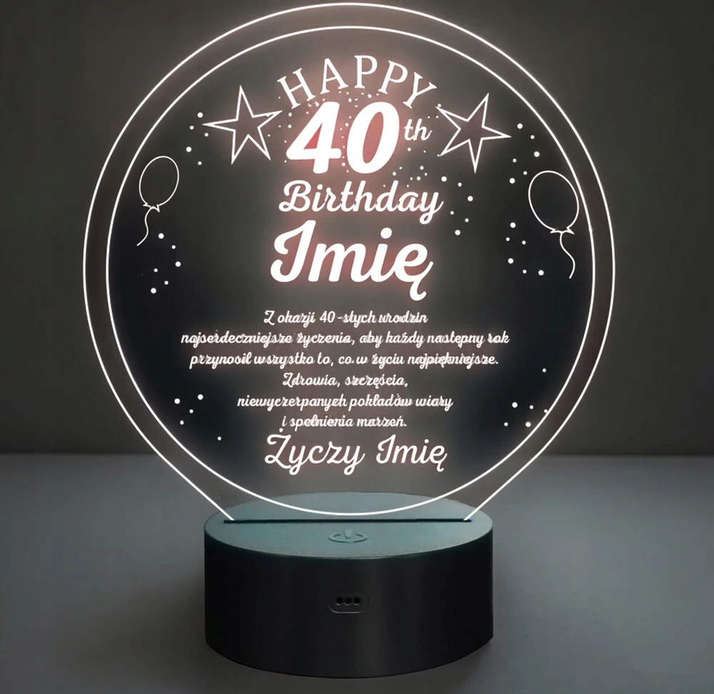 Bez Marki Lampka Nocna LED Prezent na 40 Urodziny Pamiątka Statuetka su Grawerem