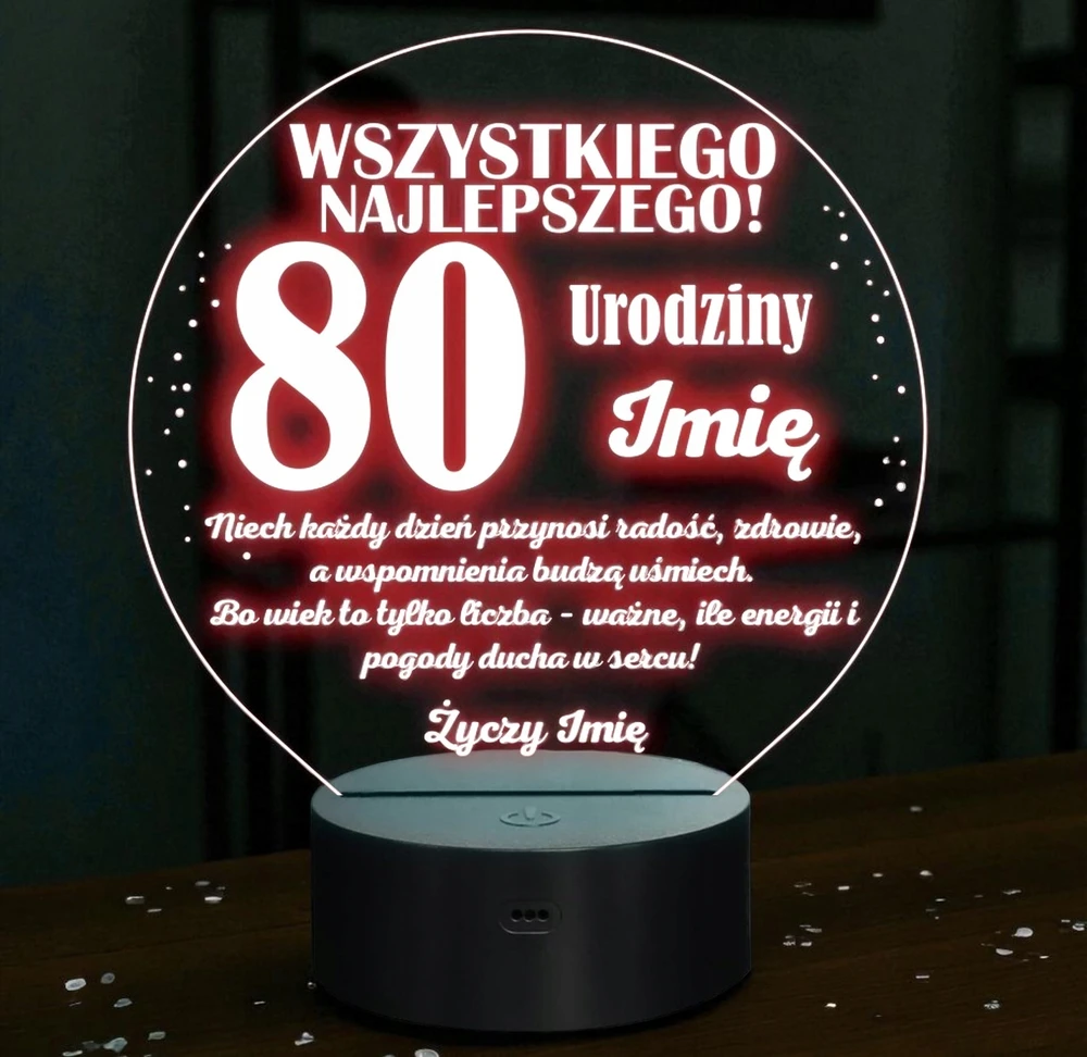 Bez Marki Lampka Nocna LED Prezent na 80 Urodziny Pamiątka Osiemdziesiątka Grawer