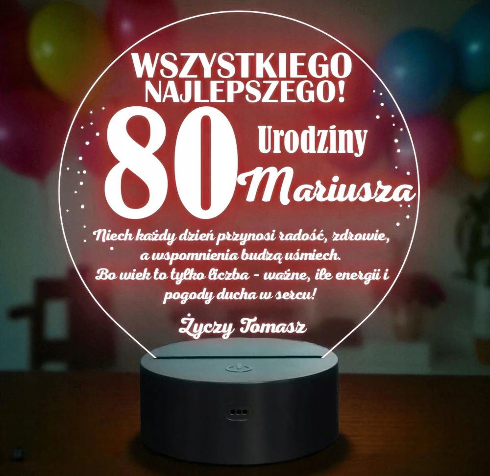 Bez Marki Lampka Nocna LED Prezent na 80 Urodziny Pamiątka Osiemdziesiątka Grawer