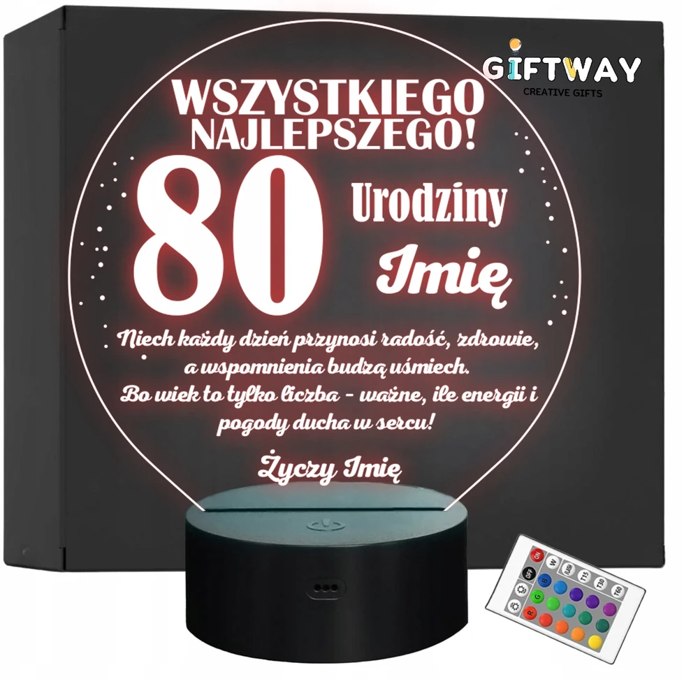 Bez Marki Lampka Nocna LED Prezent na 80 Urodziny Pamiątka Osiemdziesiątka Grawer