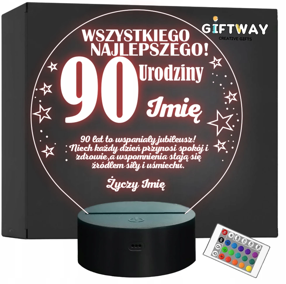 Bez Marki Lampka Nocna LED Prezent na 90 Urodziny Pamiątka Dziewięćdziesiątka Grawer