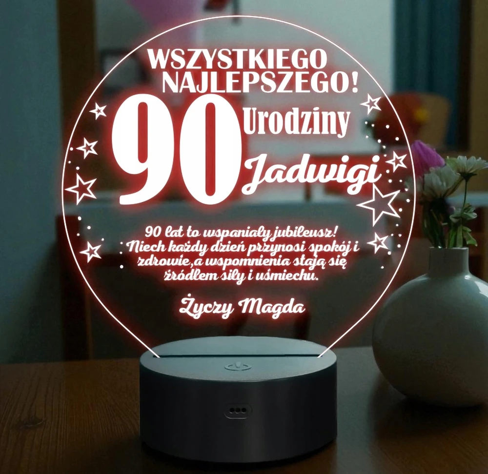 Bez Marki Lampka Nocna LED Prezent na 90 Urodziny Pamiątka Dziewięćdziesiątka Grawer