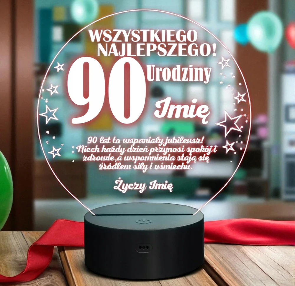 Bez Marki Lampka Nocna LED Prezent na 90 Urodziny Pamiątka Dziewięćdziesiątka Grawer
