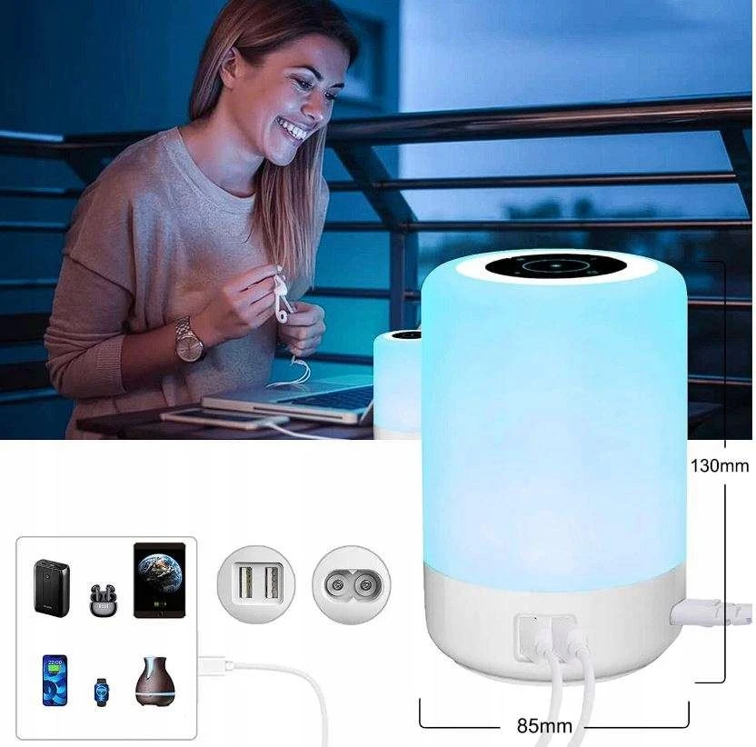 Bez Marki Lampka nocna LED RGB dotykowa 4x USB Taipow S400 7 kolorów biurkowa