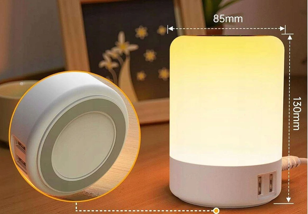 Bez Marki Lampka nocna LED RGB dotykowa 4x USB Taipow S400 7 kolorów biurkowa