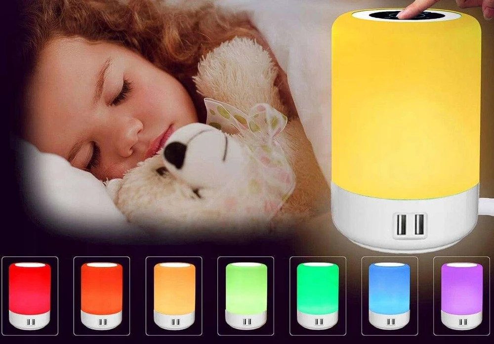 Bez Marki Lampka nocna LED RGB dotykowa 4x USB Taipow S400 7 kolorów biurkowa
