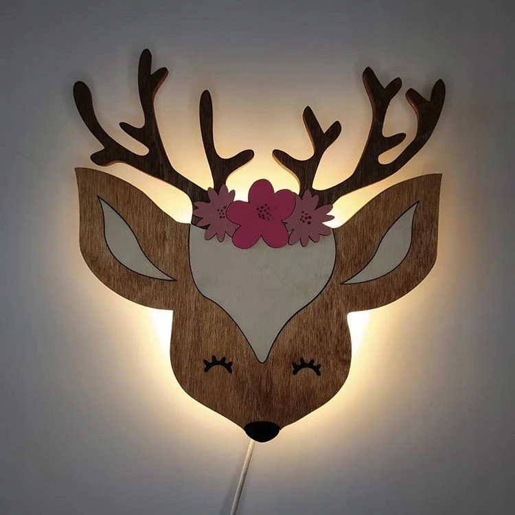 Bez Marki Lampka Nocna LED Sarenka Bambi Drewniana Dla Dzieci Pokój Dziewczynki Eko L
