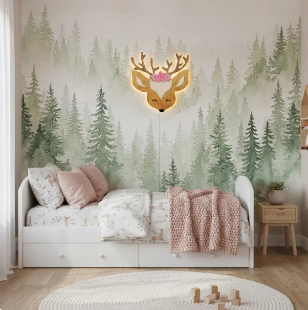 Bez Marki Lampka Nocna LED Sarenka Bambi Drewniana Dla Dzieci Pokój Dziewczynki Eko L