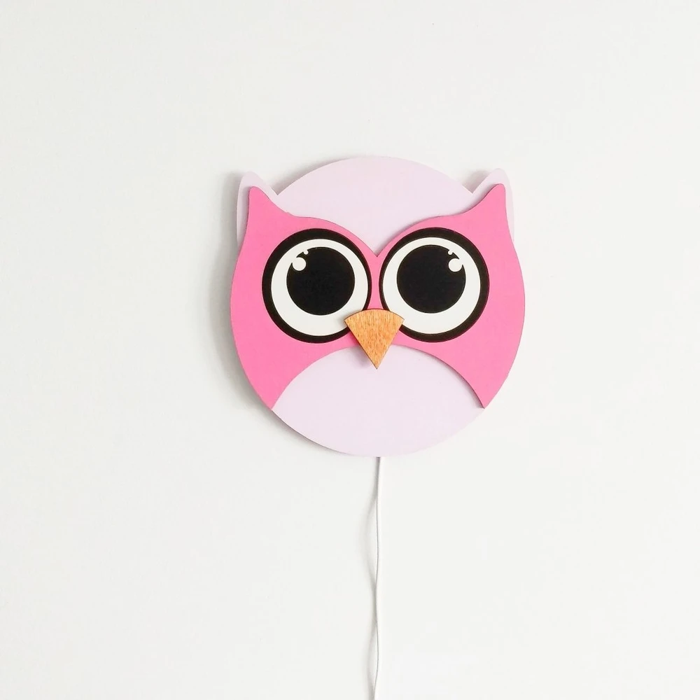 Bez Marki Lampka Nocna LED SOWA Różowa Drewniana L Dla Dziewczynki Personalizowana