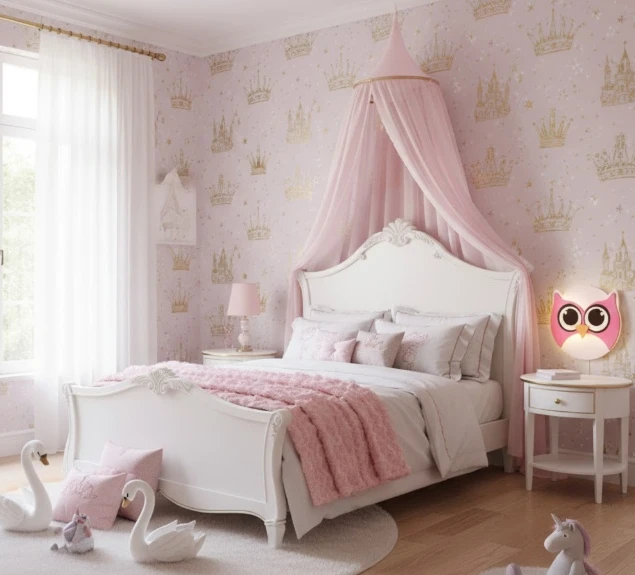 Bez Marki Lampka Nocna LED SOWA Różowa Drewniana L Dla Dziewczynki Personalizowana