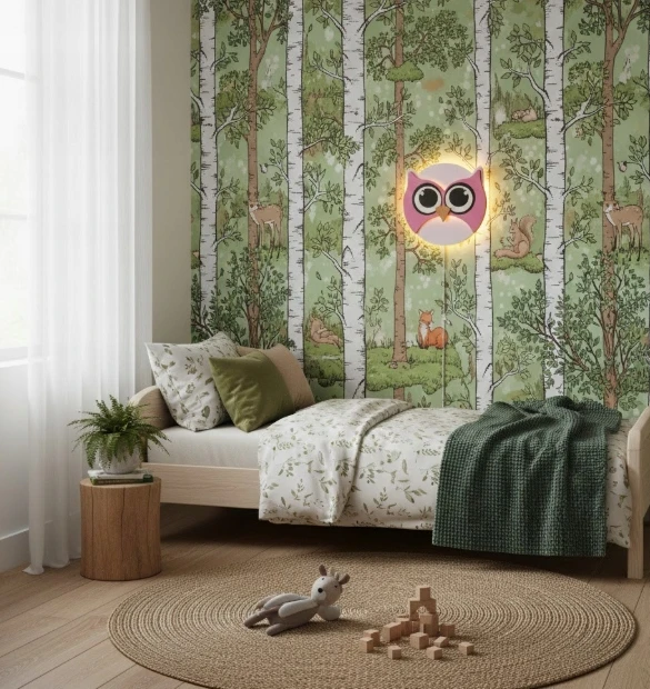 Bez Marki Lampka Nocna LED SOWA Różowa Drewniana L Dla Dziewczynki Personalizowana