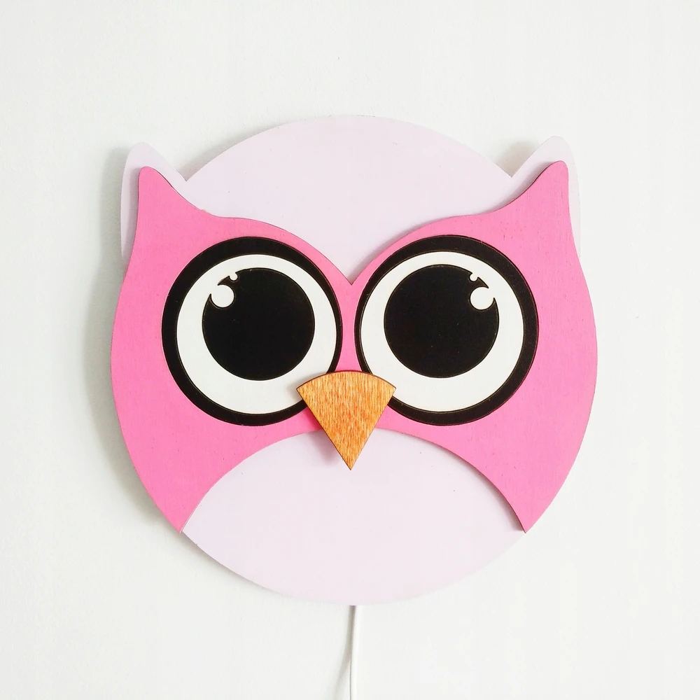 Bez Marki Lampka Nocna LED SOWA Różowa Drewniana L Dla Dziewczynki Personalizowana