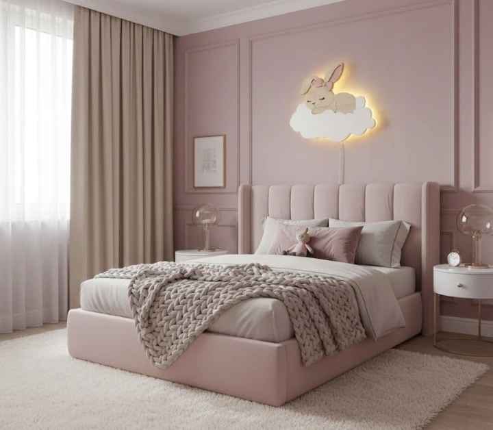 Bez Marki Lampka Nocna LED ŚPIĄCY KRÓLICZEK na Chmurce Drewniana Boho Prezent L