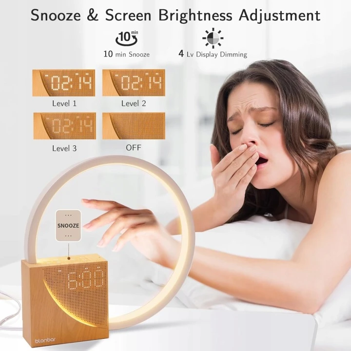 Bez Marki Lampka nocna LED su budzikiem USB drewniana dźwięki snu alarm 2w1