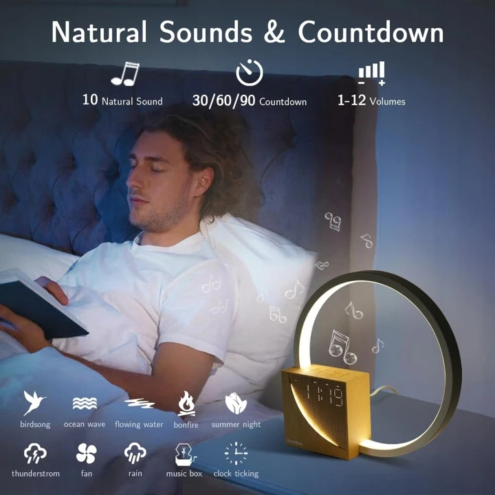 Bez Marki Lampka nocna LED su budzikiem USB drewniana dźwięki snu alarm 2w1