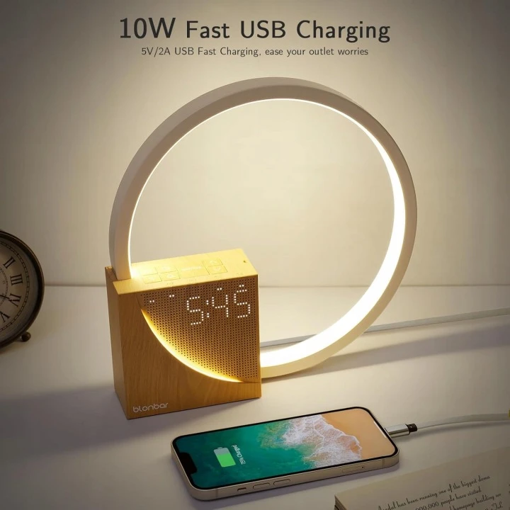 Bez Marki Lampka nocna LED su budzikiem USB drewniana dźwięki snu alarm 2w1
