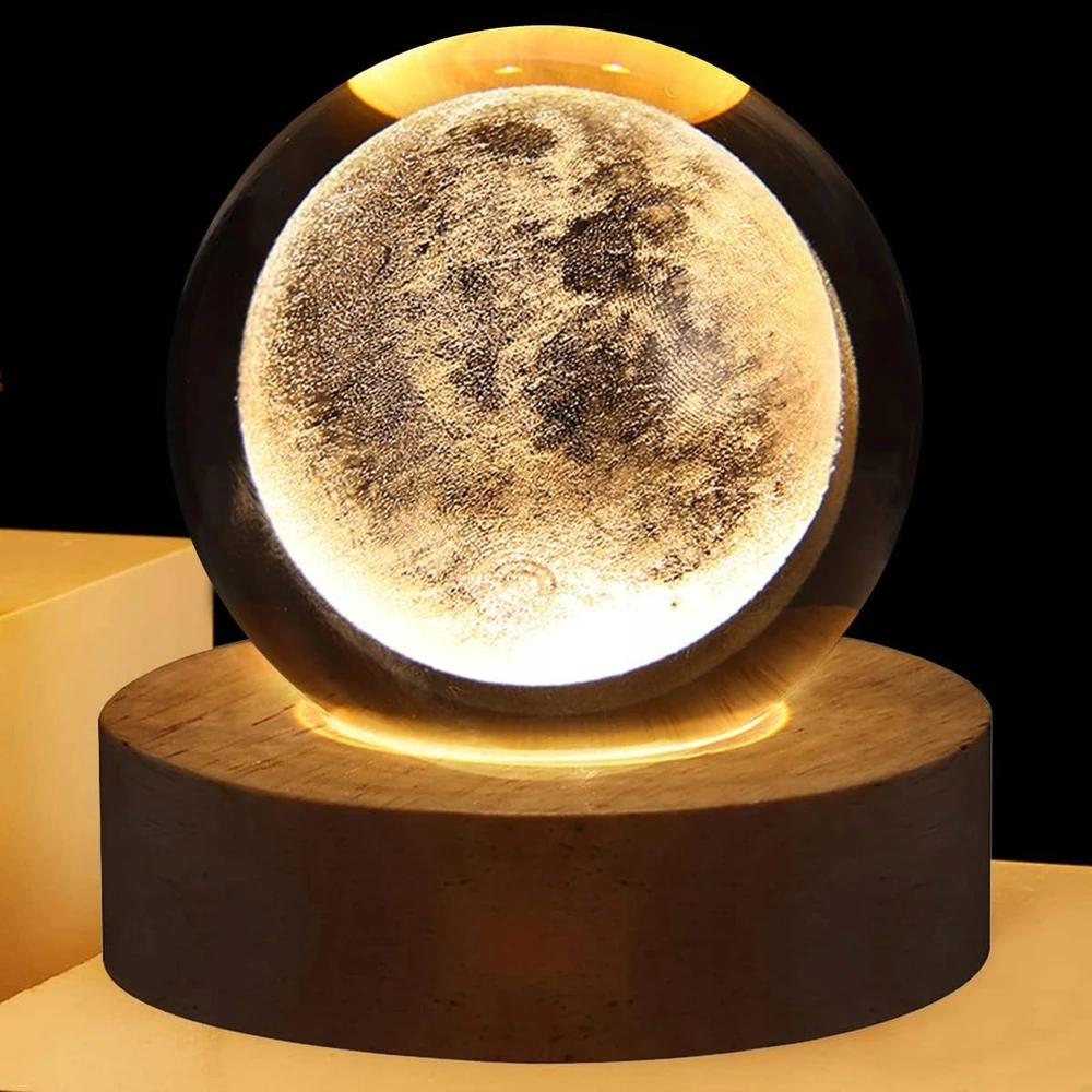 Bez Marki Lampka nocna LED szklana kula 3D Księżyc USB 6 cm