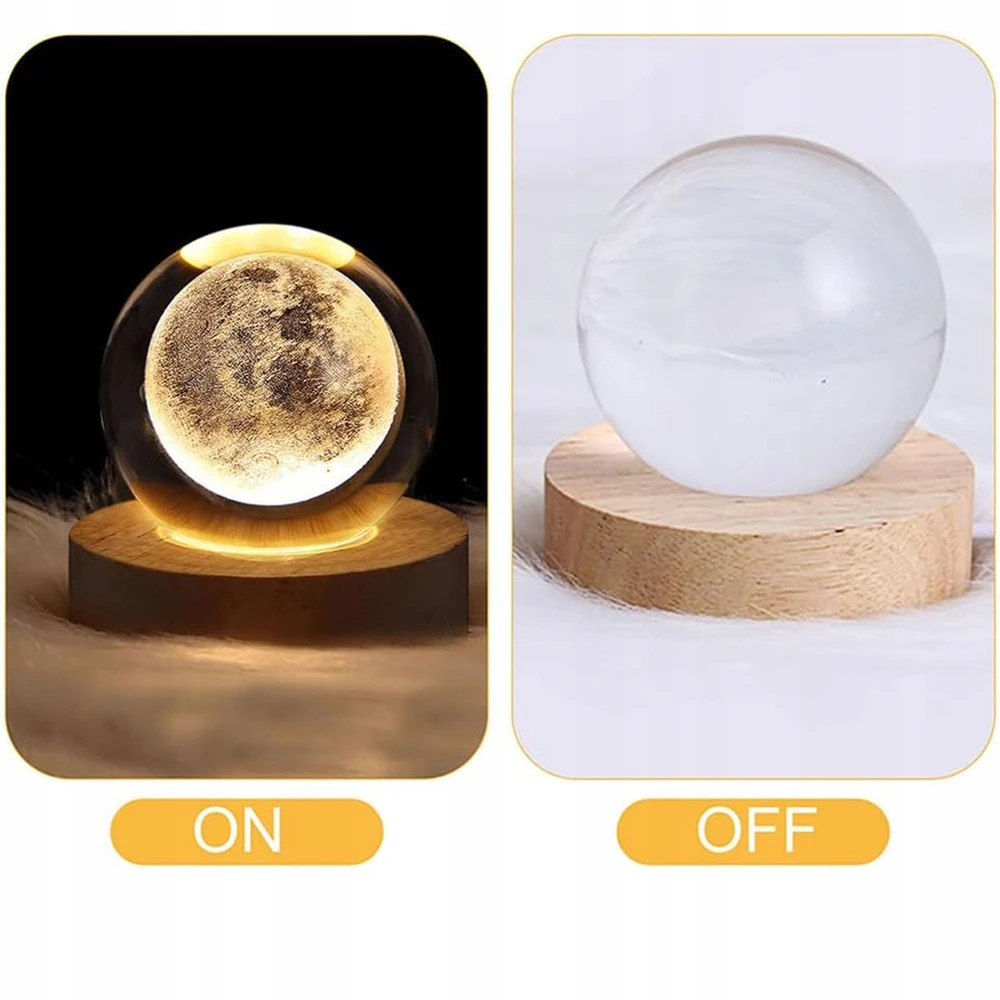 Bez Marki Lampka nocna LED szklana kula 3D Księżyc USB 6 cm